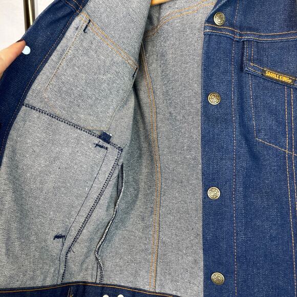 Vtg Saddle King Western Denim Jacket Deadstock Made in USA Dark Small Raw Snap - Picture 3 of 5